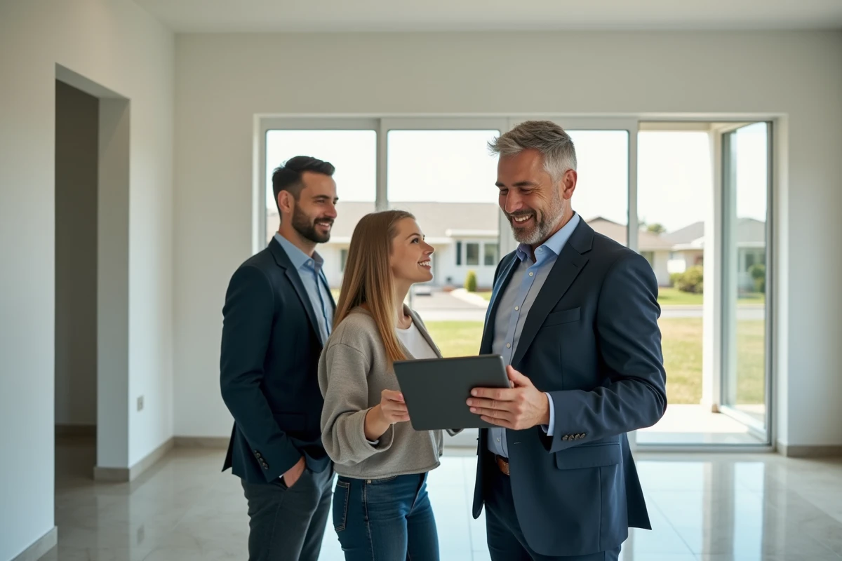 Agent immobilier avec tablette lors d