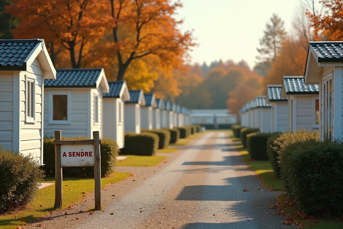 Vue d'ensemble d'un camping ouvert à l'année sur la côte atlantique française avec un mobil-home d'occasion à vendre