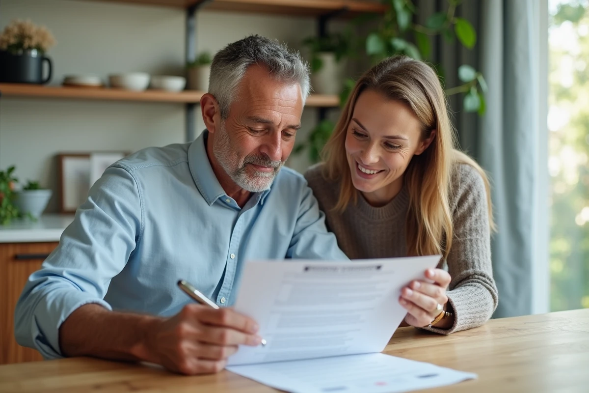 Un couple consulte une checklist notariale à la maison