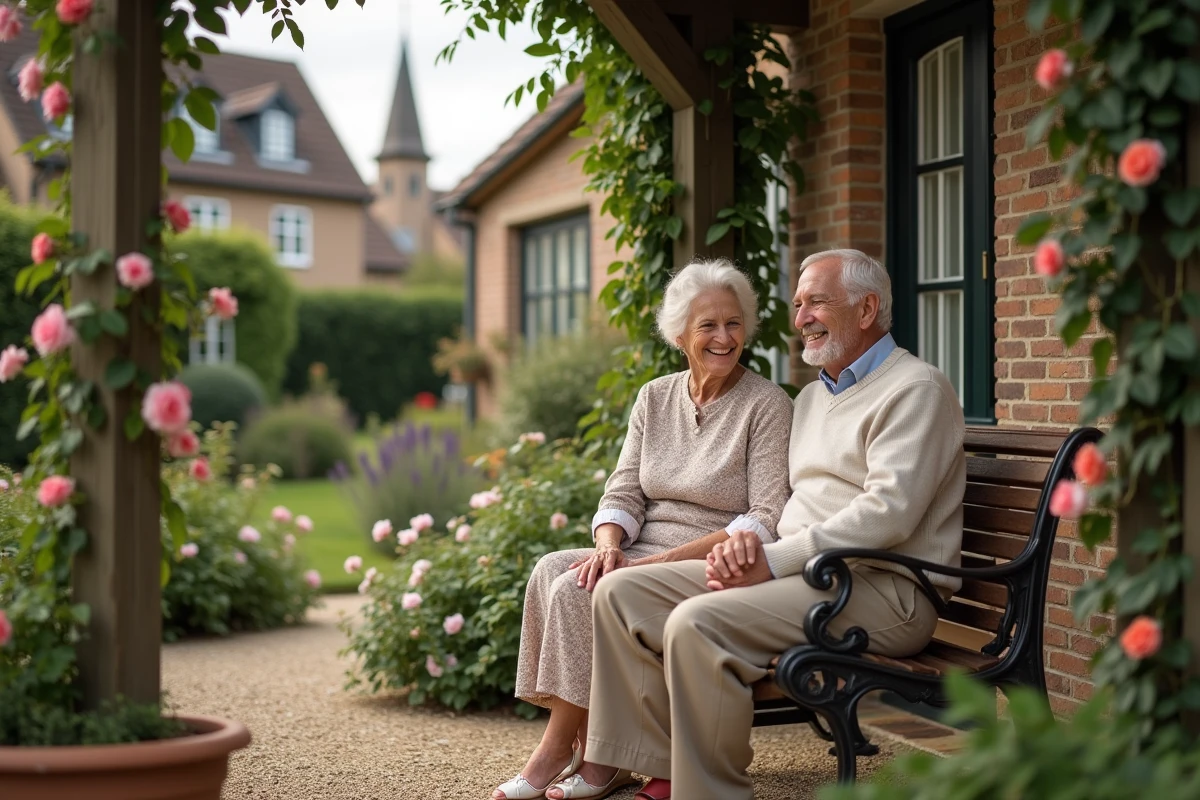 Couple retraité dans leur jardin paisible