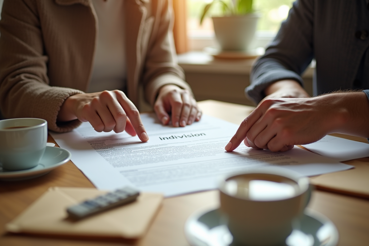 Deux personnes discutant de documents immobiliers à la cuisine
