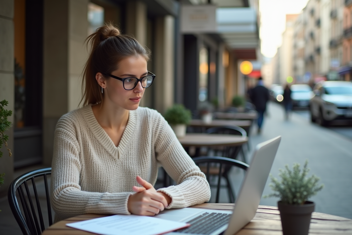 Jeune femme lisant des options d