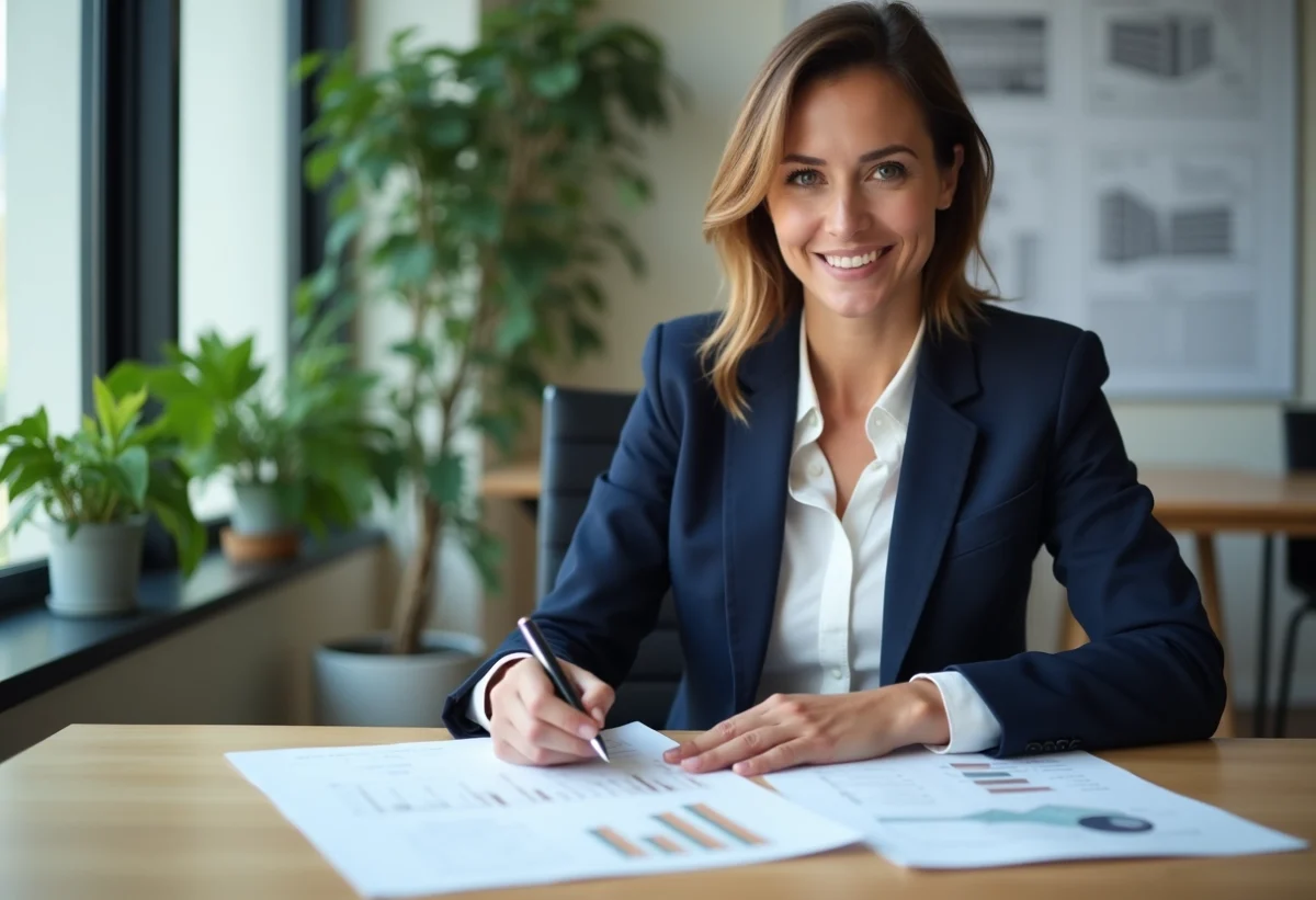 Femme professionnelle examinant des documents immobiliers