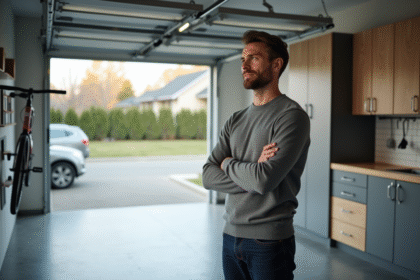 Homme dans son garage organisé et propre