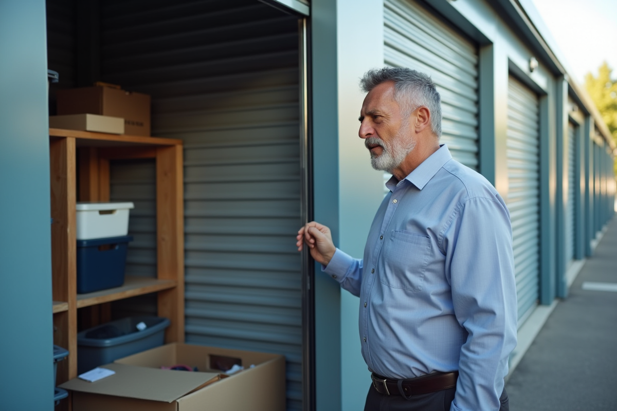 Homme ouvrant une unité de stockage extérieure