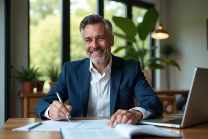 Homme d'affaires souriant dans un bureau moderne