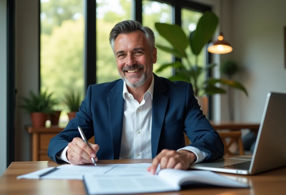 Homme d'affaires souriant dans un bureau moderne