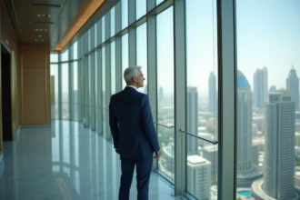 Homme d'affaires en costume dans la tour Almas