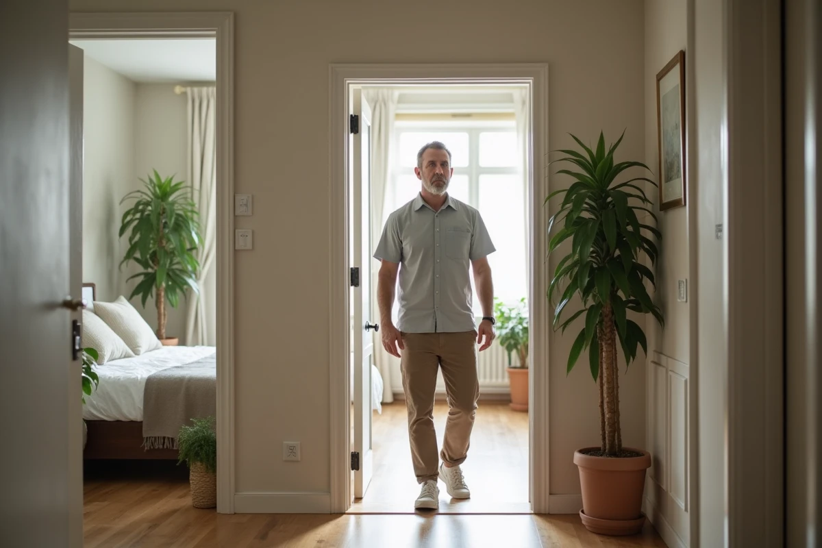 Homme entrant dans un appartement T1 bis lumineux