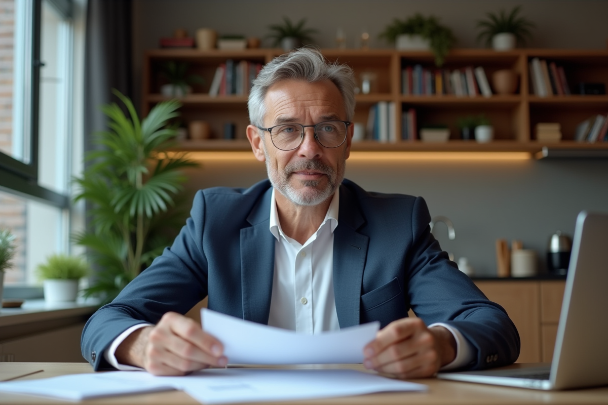 Homme d'âge moyen au bureau urbain moderne