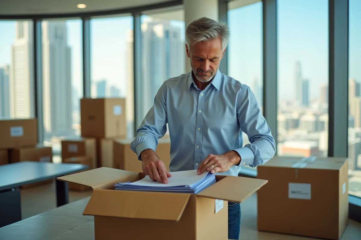 Homme d affaires organise des dossiers dans un bureau moderne