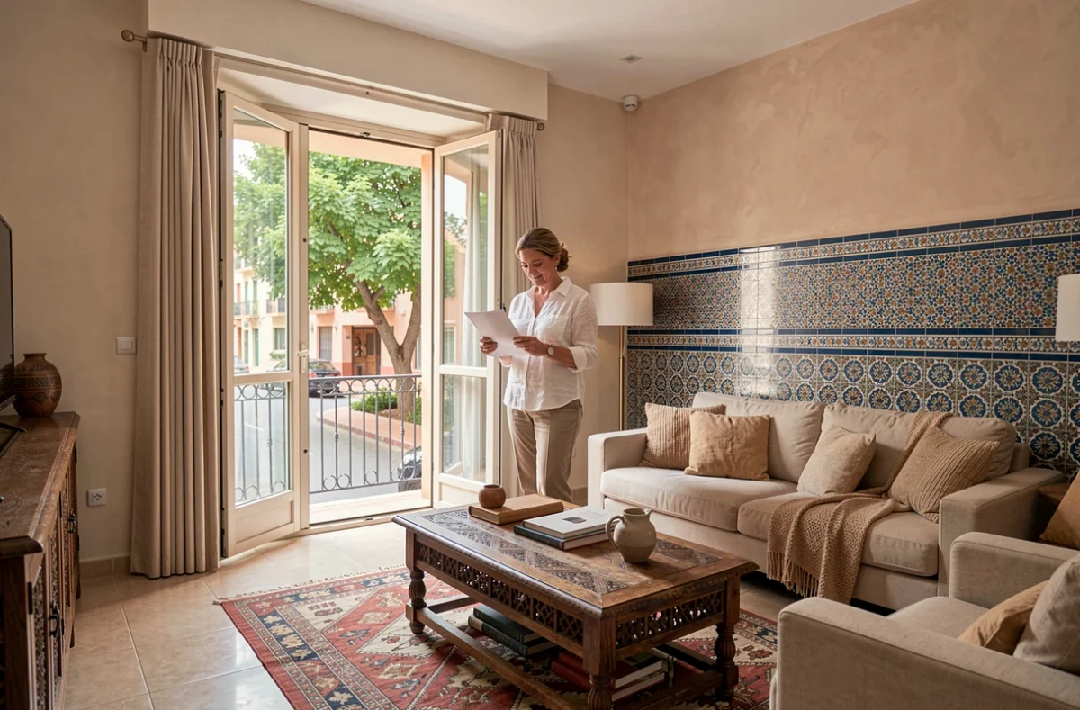 Intérieur moderne d'un appartement à vendre à Guéliz Marrakech avec décoration alliant style européen et touches marocaines
