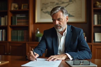 Investisseur immobilier LMNP examinant un document juridique lié à l'article 606 du code civil dans un bureau professionnel