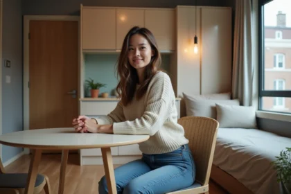 Jeune femme dans un studio T1 espace optimisé