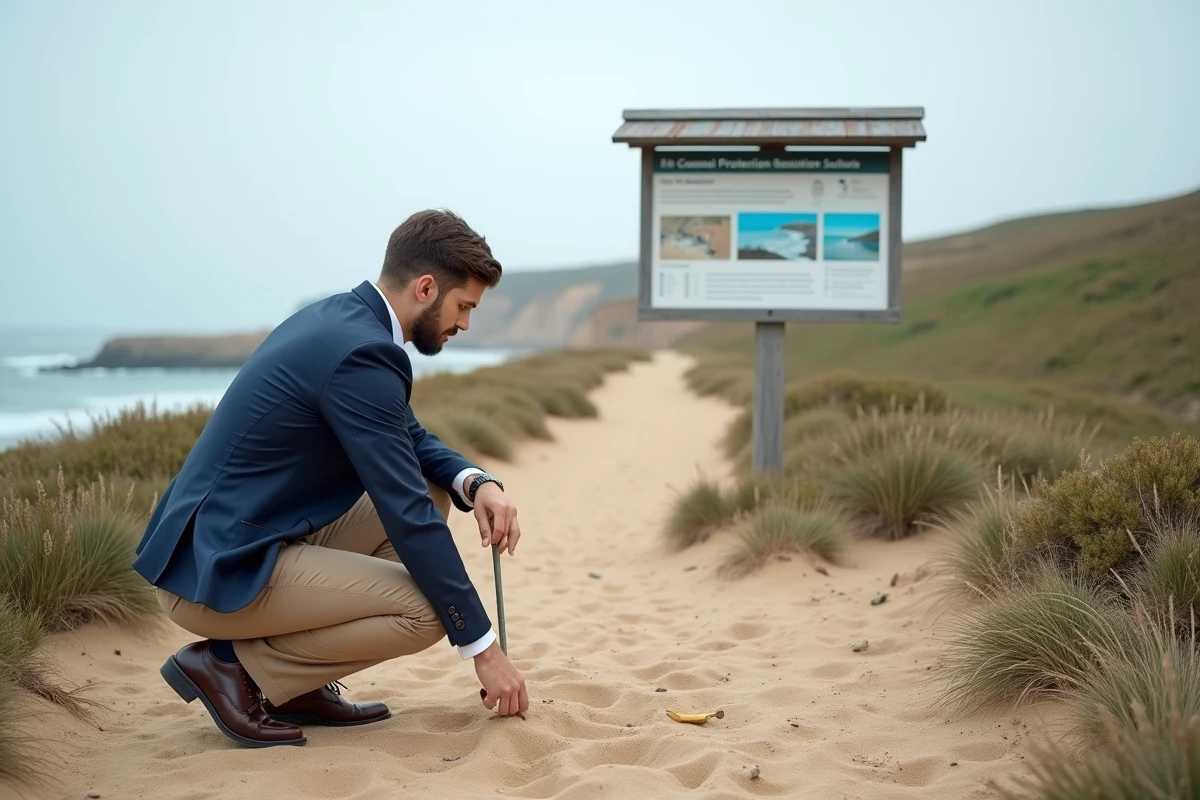 Jeune professionnel examine un balisage côtier