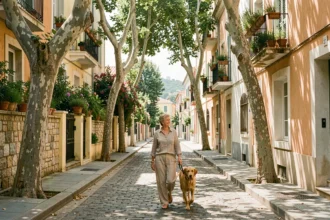 Rue calme des quartiers sud de Marseille avec maisons en pierre et végétation méditerranéenne